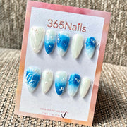 365nails: "Ocean Mermaid Tail Pearl" – Handmade Medium Stiletto Press-On Nails