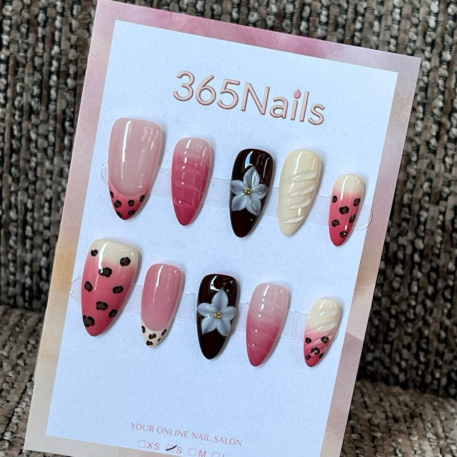 Cocoa Wildflower - Pink Leopard 3D Press-On Nails