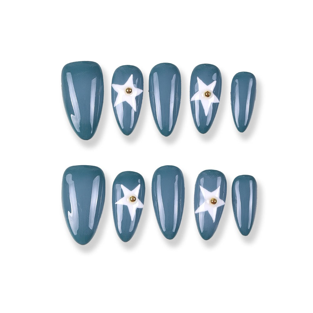 365Nails Teal Star Charm Almond Tips