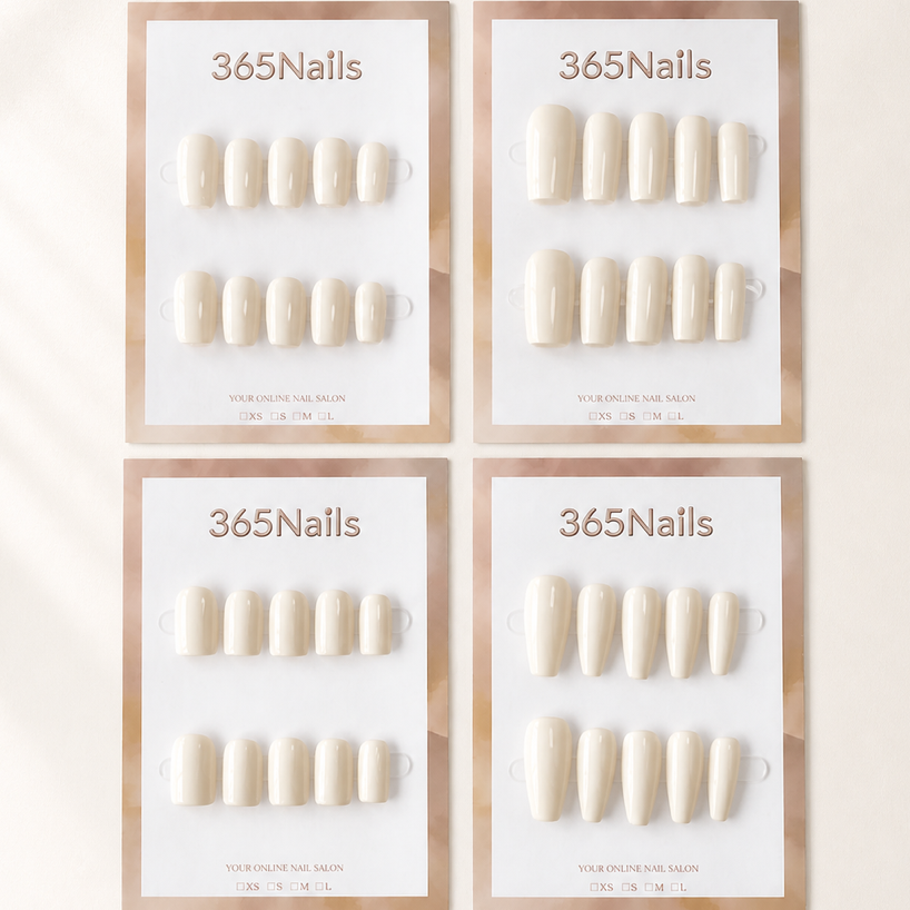 "Milky Beige" - Solid Color Handmade Nails (8 Shapes Available)
