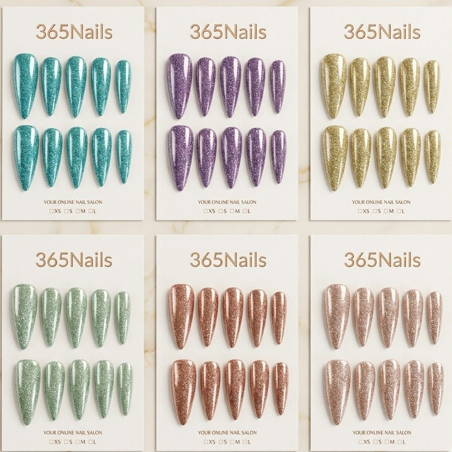 "Dazzling Stiletto" - Glitter Handmade Nails (6 Colors Available)