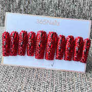 365nails: "크림슨 파이어" – 3D 크리스탈 & 비즈 수제 코핀형 네일