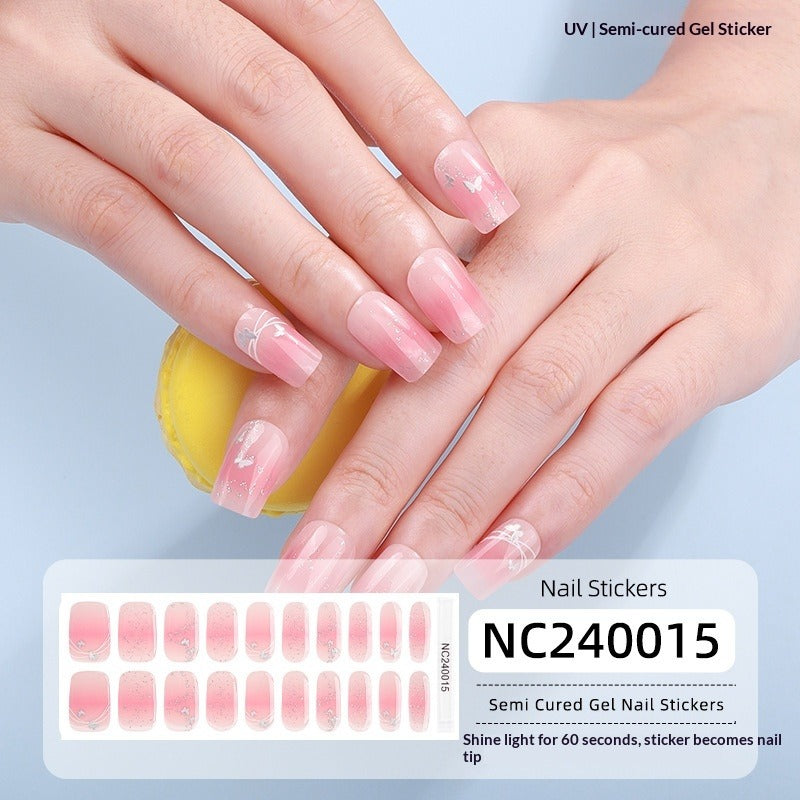 Semi-Cured Gel Nail Strips 3D Foil Gold Pink Gradient Glossy Set (MOQ=3)