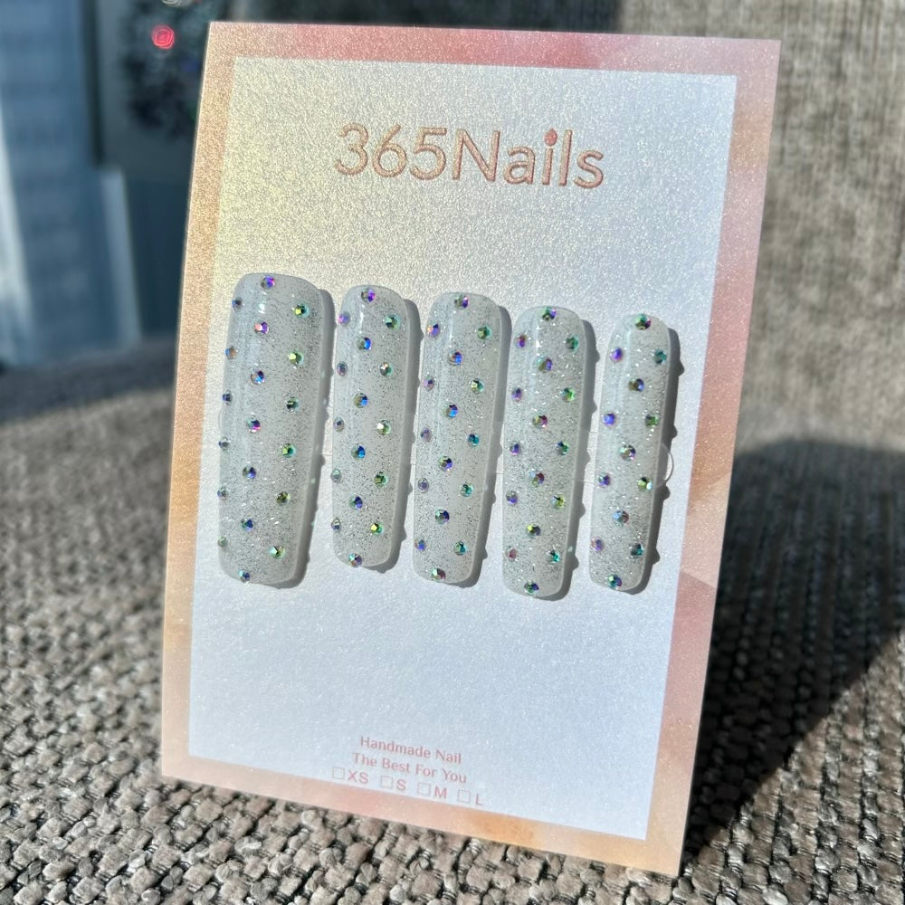 Sugar Frost Crystal Press On Nails｜White Matte Rhinestone Square | Crystal Armor Series