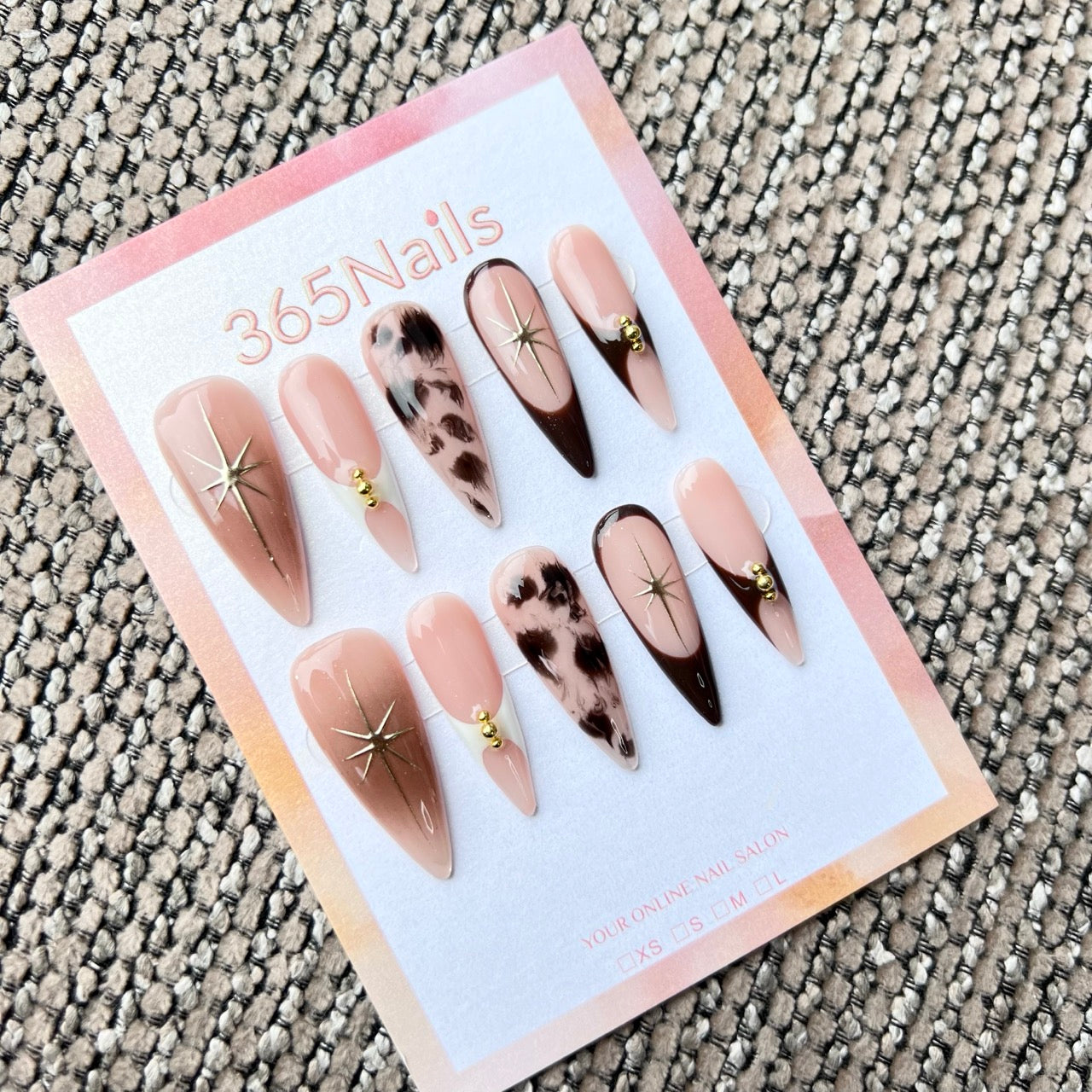 Cosmic Fatale: "Nude Leopard Starlight" – Long Sharp Stiletto Handmade Press On Nails