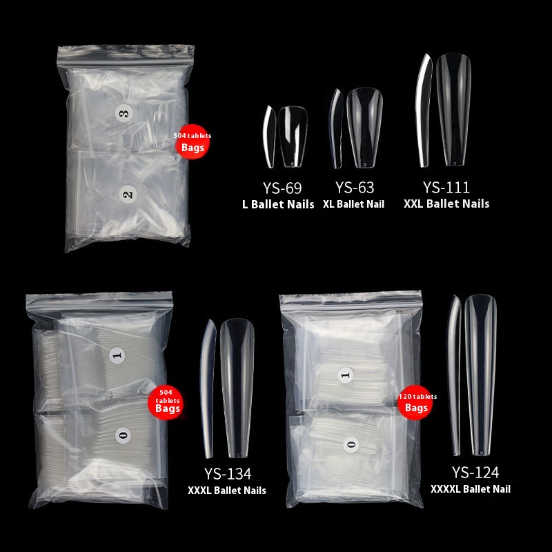 Nail Tips long ballet nail piece, French full sticker ballet fake nail piece, new extended transparent folded seamless ballet nail