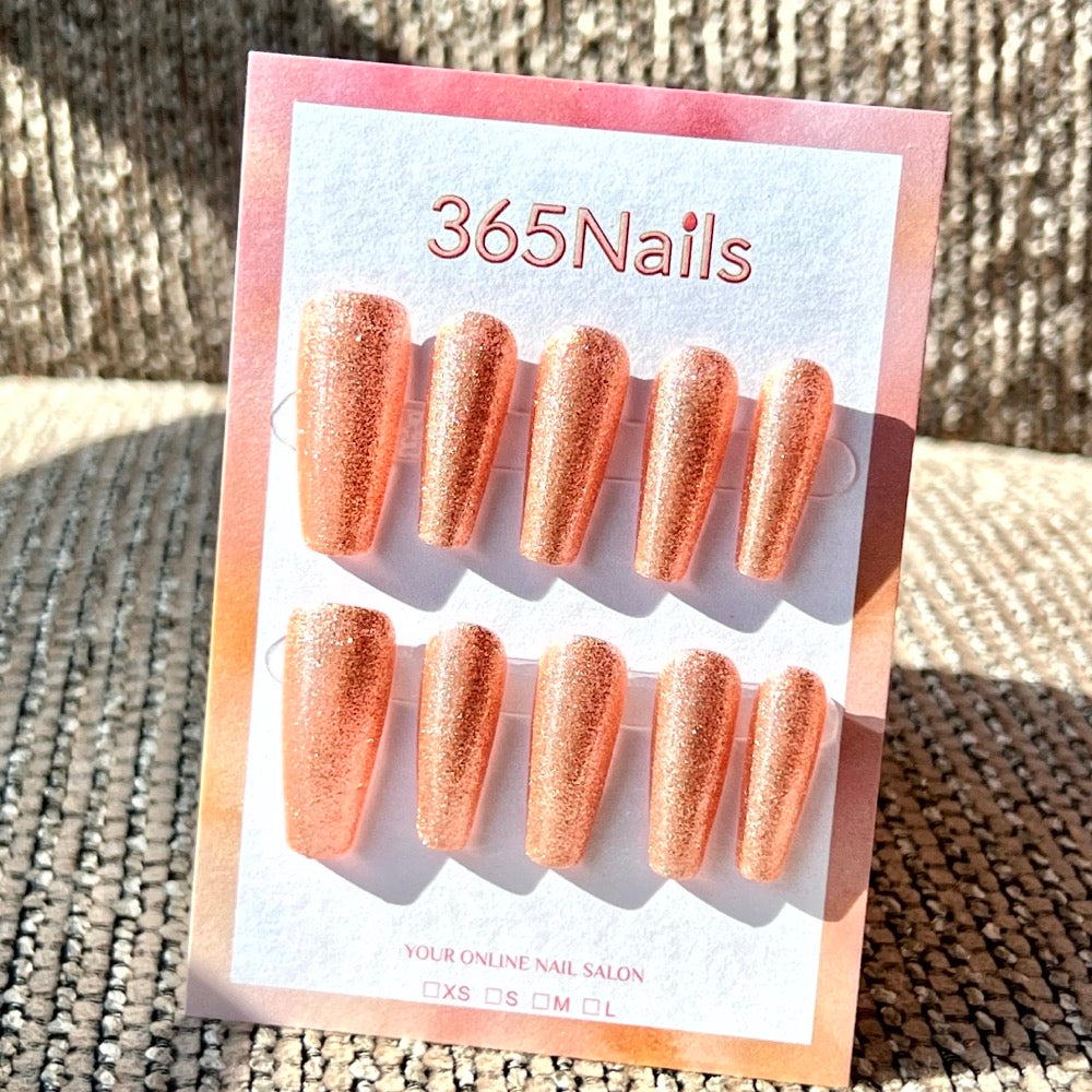 "Radiant Rose Gold" - Glitter Handmade Nails (3 Shapes Available)