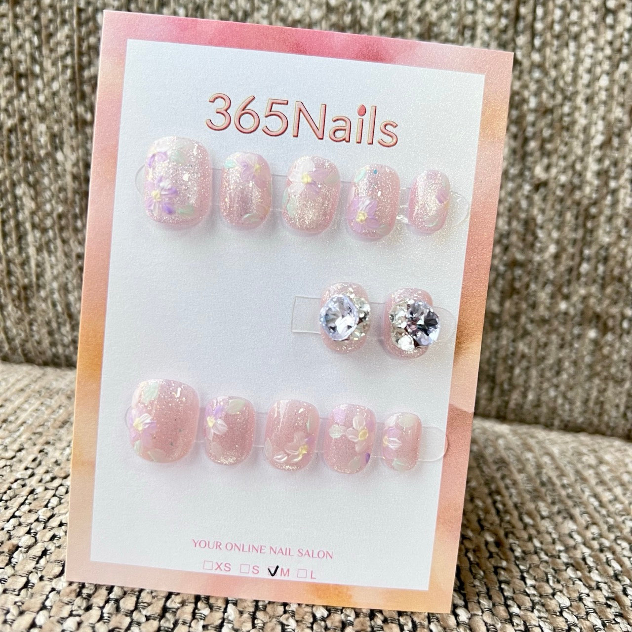 365nails: "cherry blossom love & cubic diamond" – handmade press-on nails