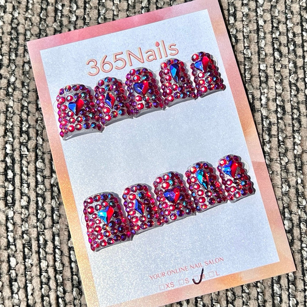 365nails: "Red Purple Heart Short" – Handmade Short Trapezoid Press-On Nails