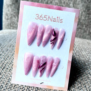 365nails: "胭脂流紋" – 手工製 長款 銳利尖形 穿戴甲