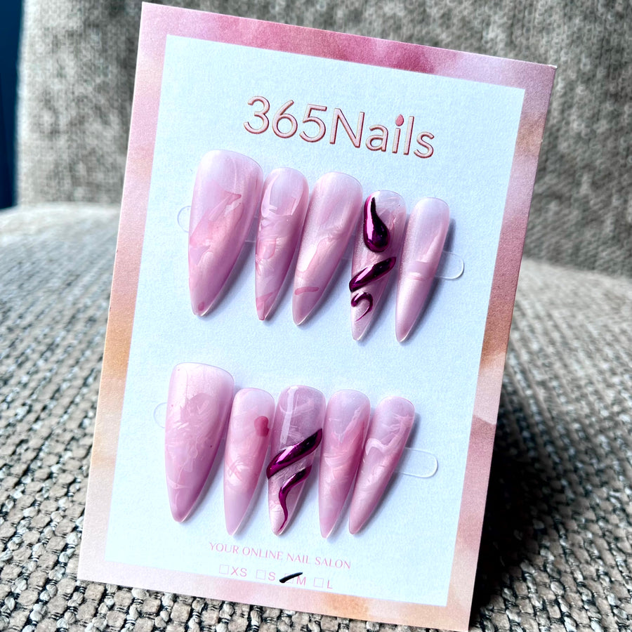 365nails: 블러쉬 플루이드 수제 롱 스틸레토형 네일