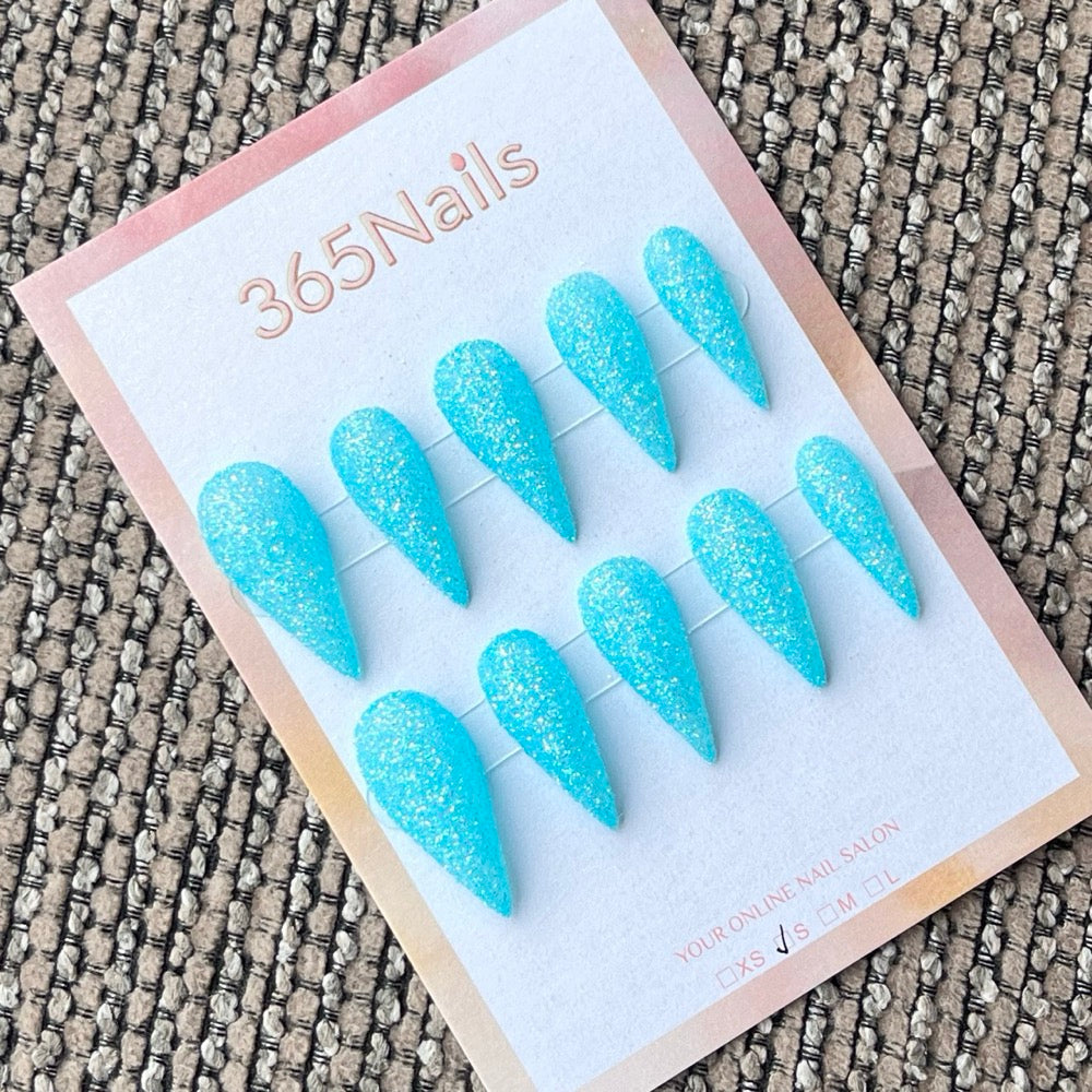 Light Blue Glitter Stiletto Press-On Nails