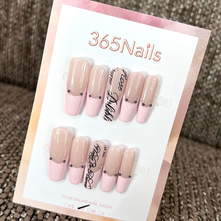 Pink Sketch - Blush Black Line Press-On Nails
