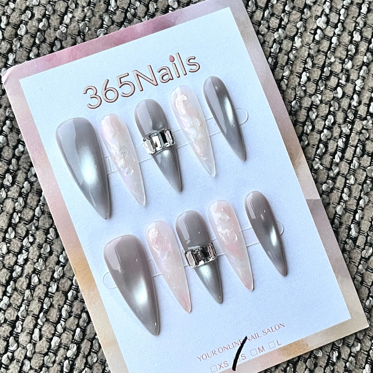 Gray & Pink Pearl Press-On Nails with Charms