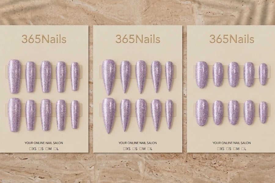 "Shimmering Lilac" - Glitter Handmade Nails (3 Shapes Available)