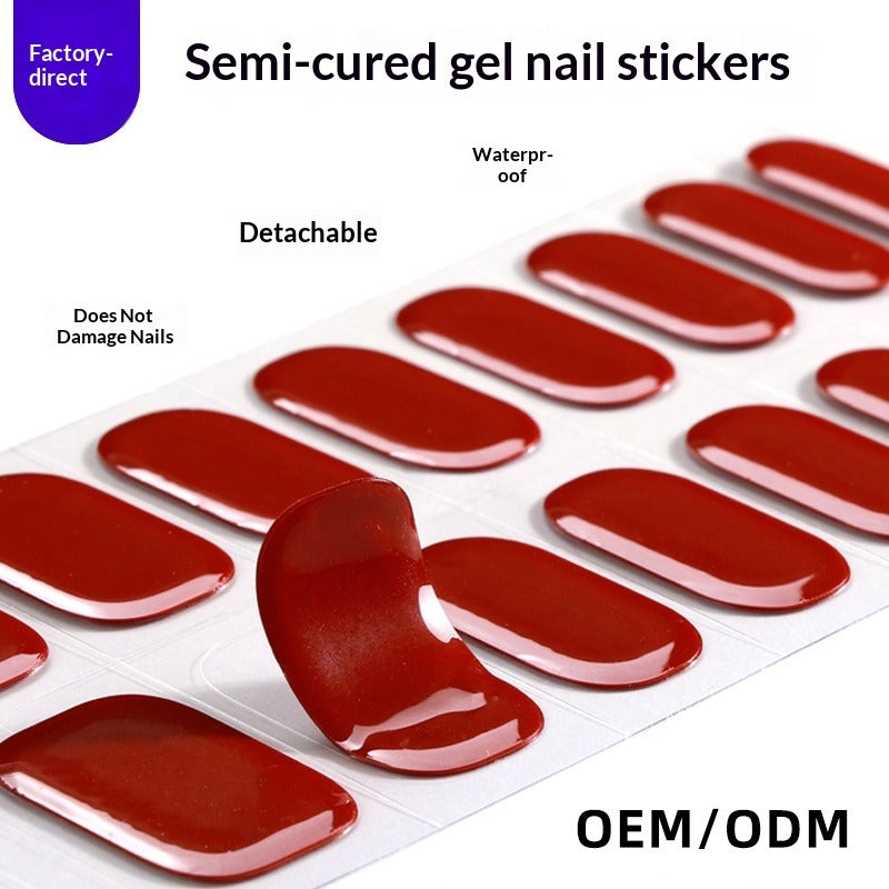 Semi-Cured Gel Nail Strips Solid Color Glossy Nude Burgundy Set (MOQ=3)