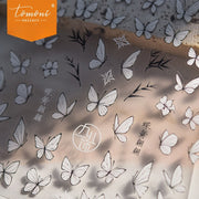 White Ink Butterfly Nail Stickers – 5D Embossed Oriental Art Set