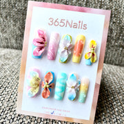 Printemps en fleurs — Pétale rosée : ongles press-on longs forme coffin