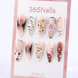 Zebra and Leopard Print Press-On Nails with Gold Chains and 3D Flowers