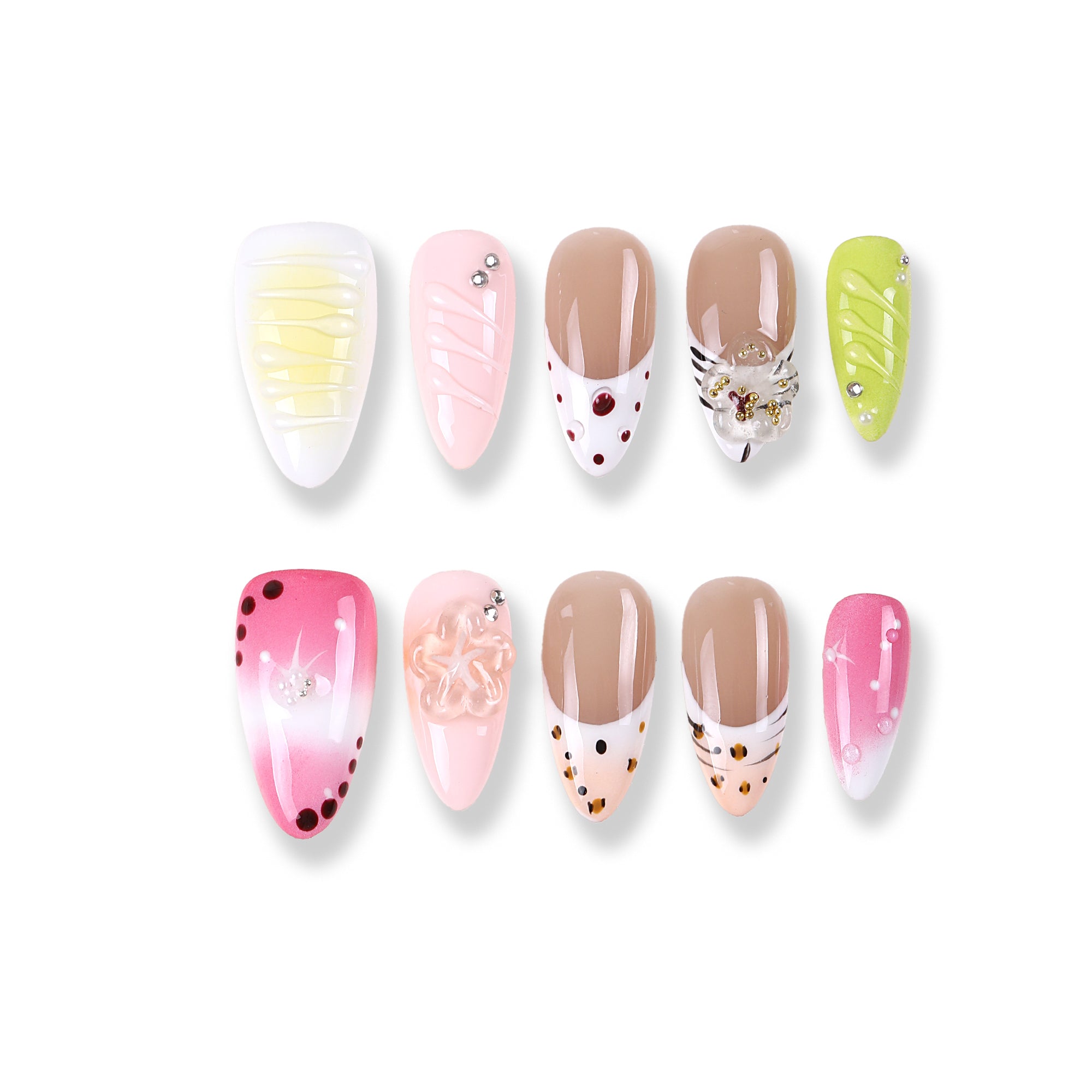 Leopard print pinched flower shape short nail piece summer