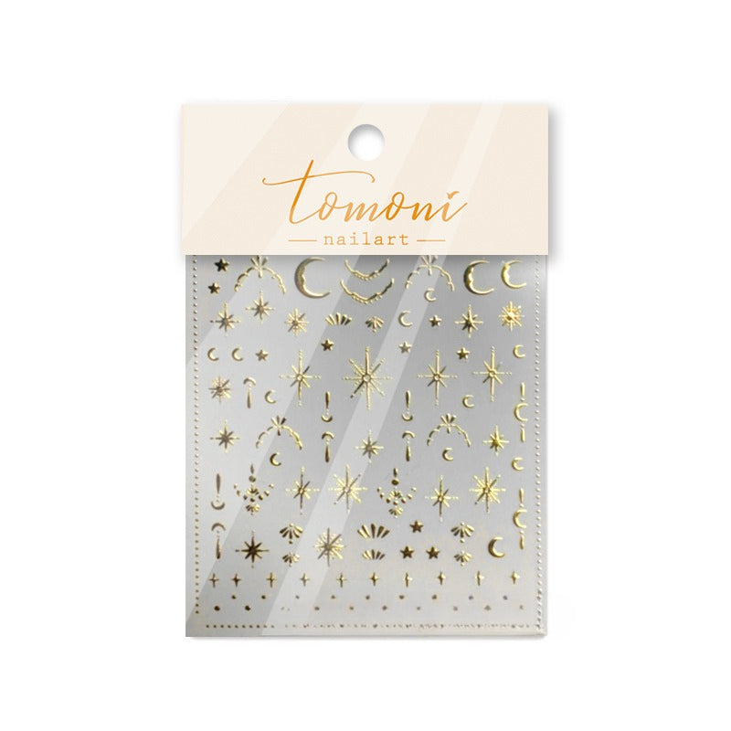 Gold & Silver Celestial Nail Stickers – 3D Embossed Star & Moon Set