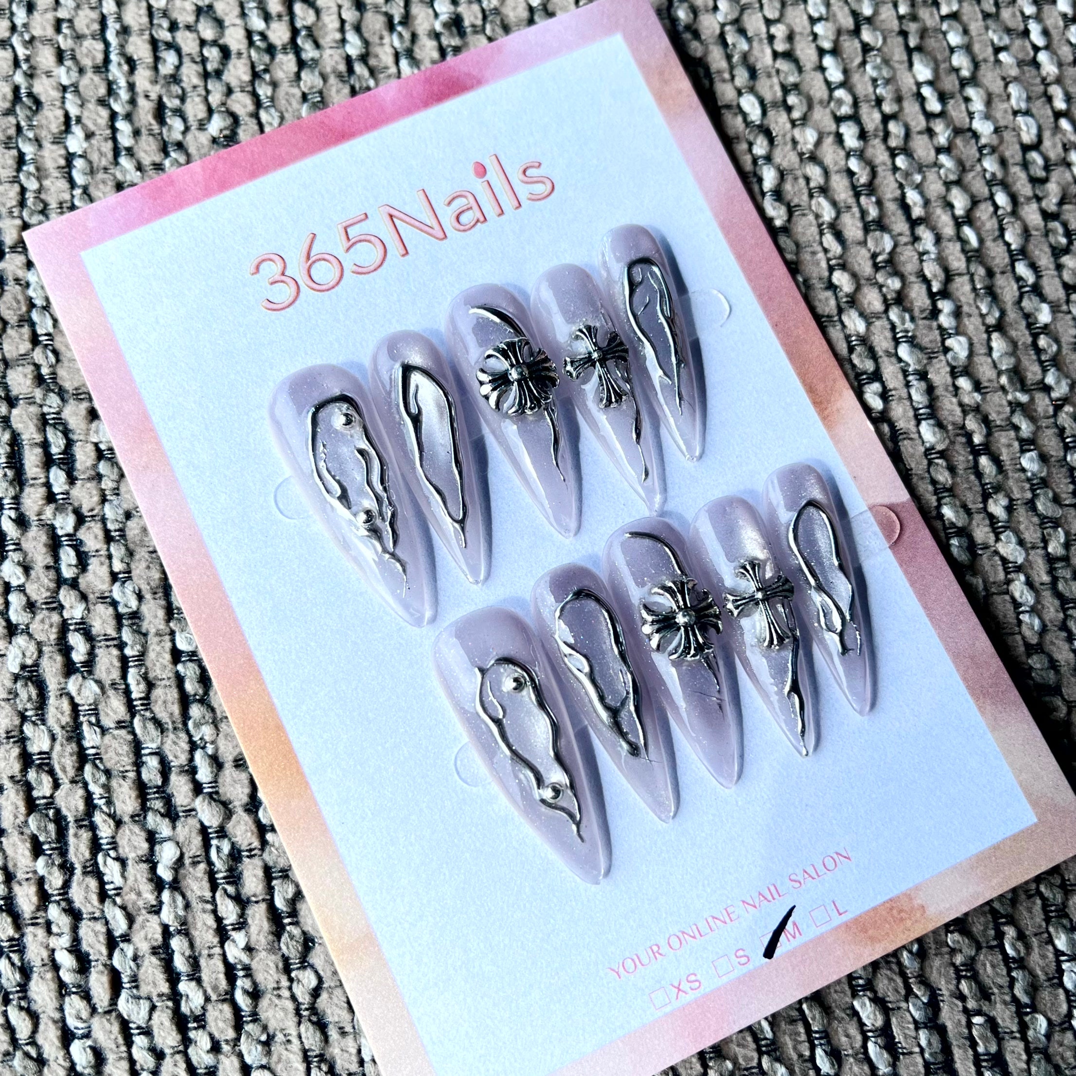 365nails: "Gothic Chrome Cross Stiletto" – Handmade Long Sharp Stiletto Nails