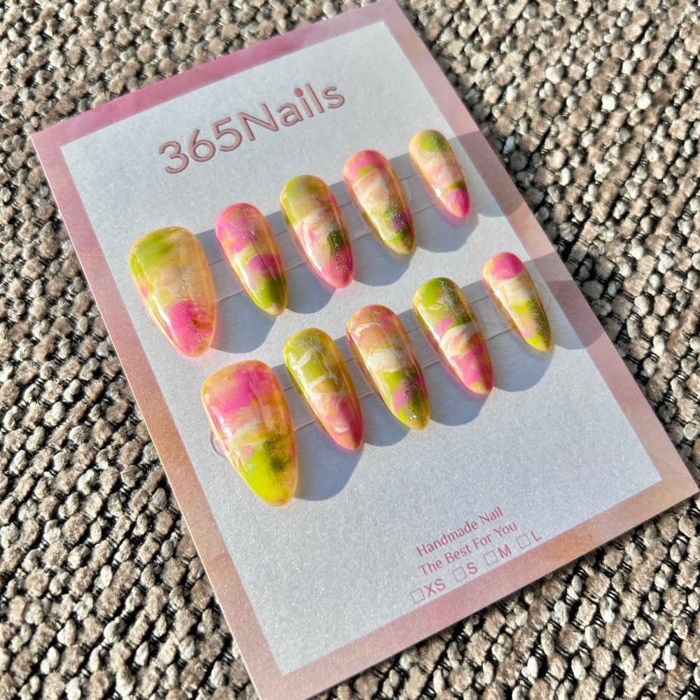 Neon Sweetheart & Psychedelic Candy Lime Green & Barbie Pink Contrast Smudge Nails ｜ Handmade Smudge Series(moq=30)