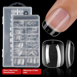Nail Tips No-File Short Press-On Nails (Full Sizes) — Semi-Matte, Square & Round, Clear Case