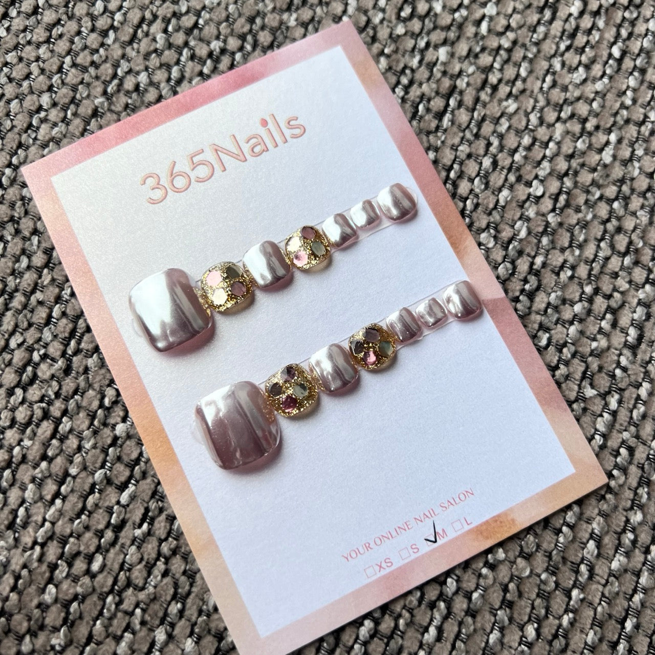 365nails: "iridescent rose gold shell" – handmade press-on pedicure