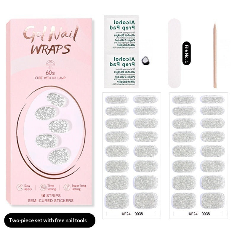 Semi-Cured Gel Nail Strips Pure Solid Glitter Glossy Design (MOQ=3)