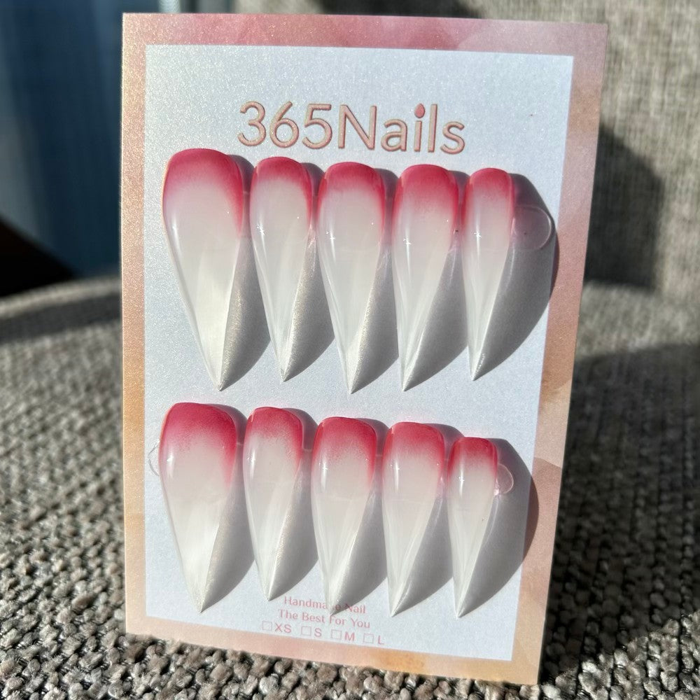 Strawberry Milk Dragon Claw Stiletto Red & White Gradient Premium Handmade Dragon nail