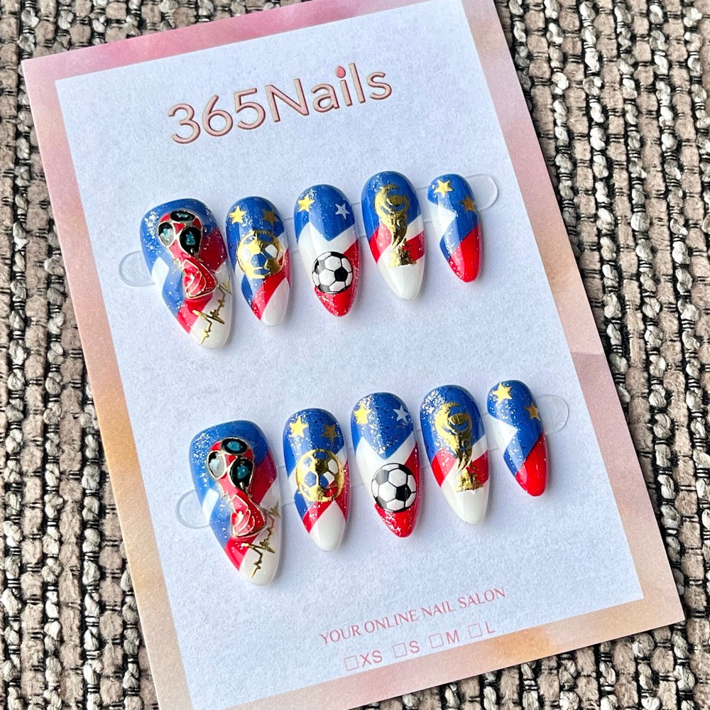 "Trophy Champion" - World Cup Football Theme Handmade Nails