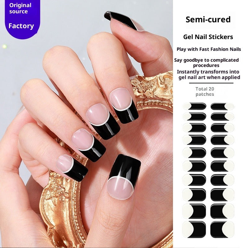 Semi-Cured Gel Nail Strips French Solid Color Clean Design (MOQ=3)