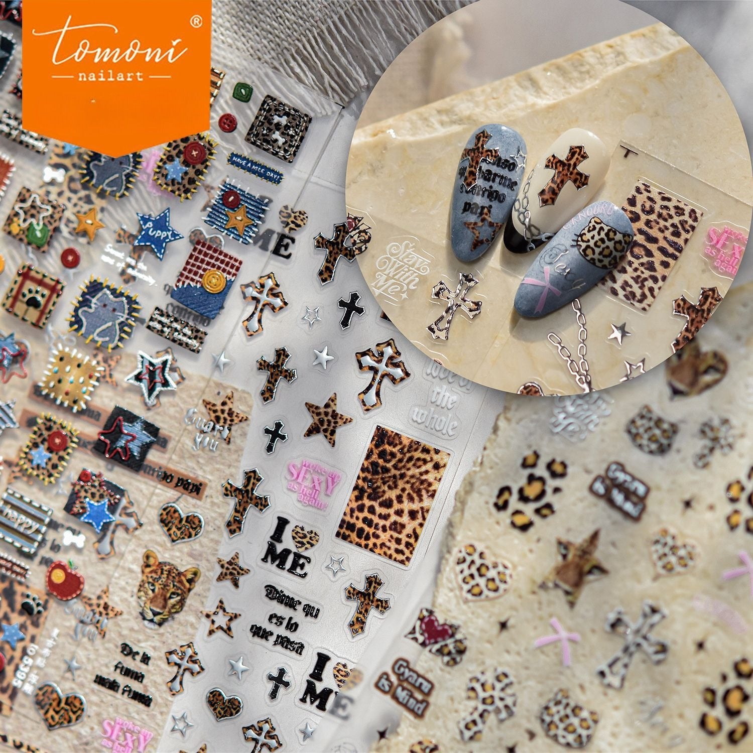Denim Patch Collection: "Vintage Denim Patch & Kitten" – 3D Embossed Nail Sticker
