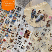 Denim Patch Collection: "Vintage Denim Patch & Kitten" – 3D Embossed Nail Sticker