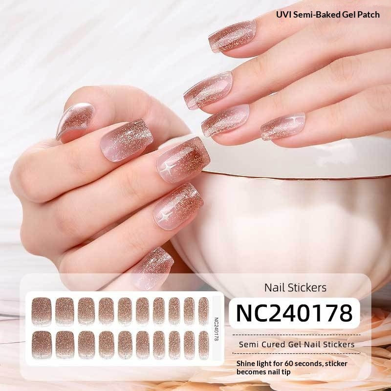 Semi-Cured Gel Nail Strips French Gradient Glitter Glossy Design(MOQ=3)