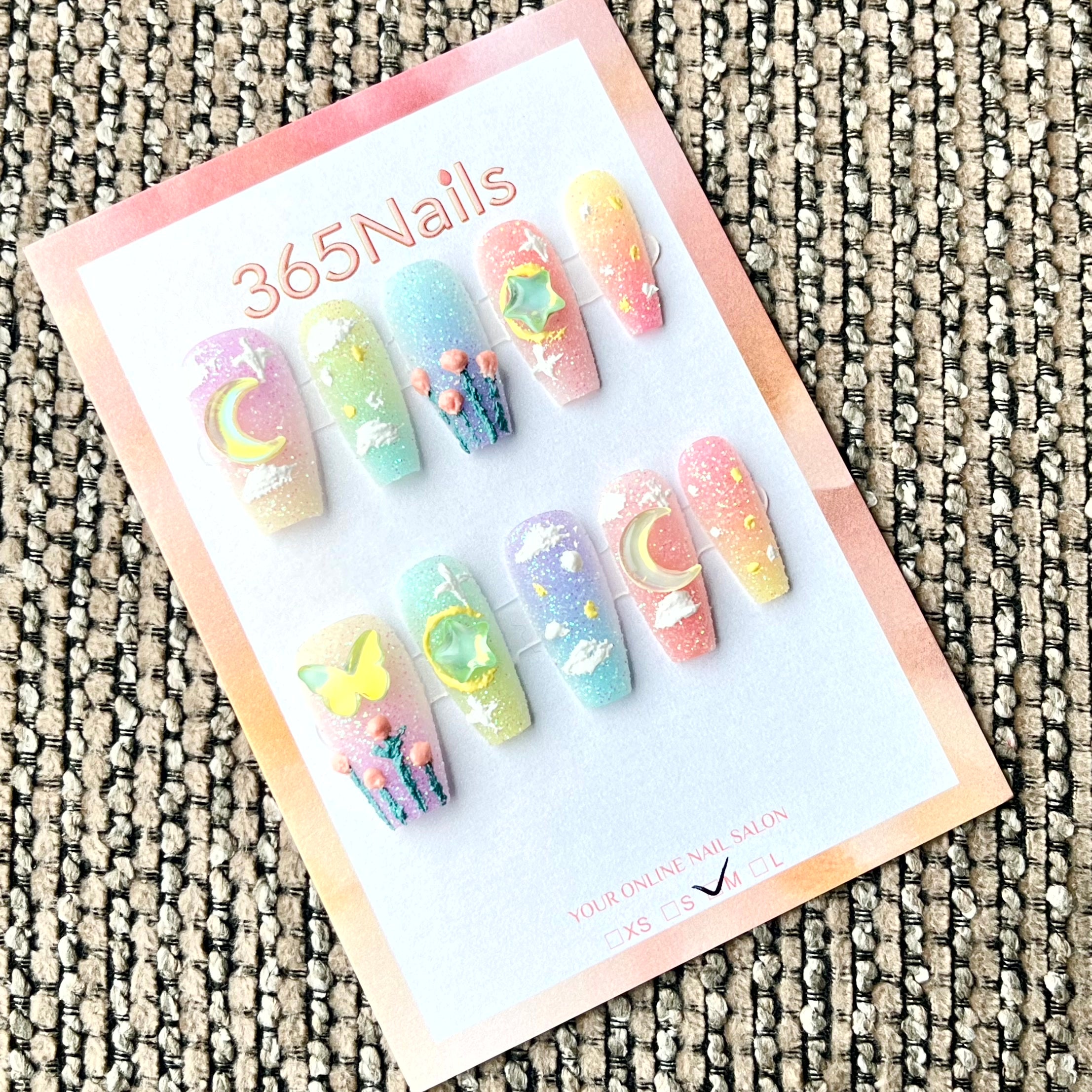365nails: 마법의 은하 – 3D 참 장식 수제 코핀형 프레스온 네일