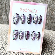 365nails：「午夜蘭花」—3D立體花朵 手工製 中長款 棺材形 穿戴甲