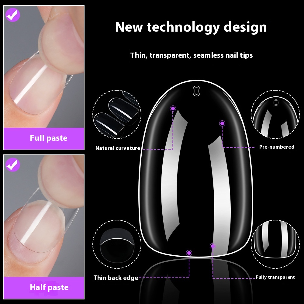 Nail Tips Transparent Oval Press-On Nail Tips, Ultra-Thin Short Round Non-Marking Fake Nails Boxed (MOQ=3)
