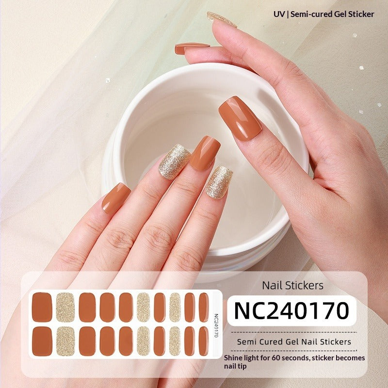 Semi-Cured Gel Nail Strips Sparkle Diagonal Cat Eye Glossy Design (MOQ=3)