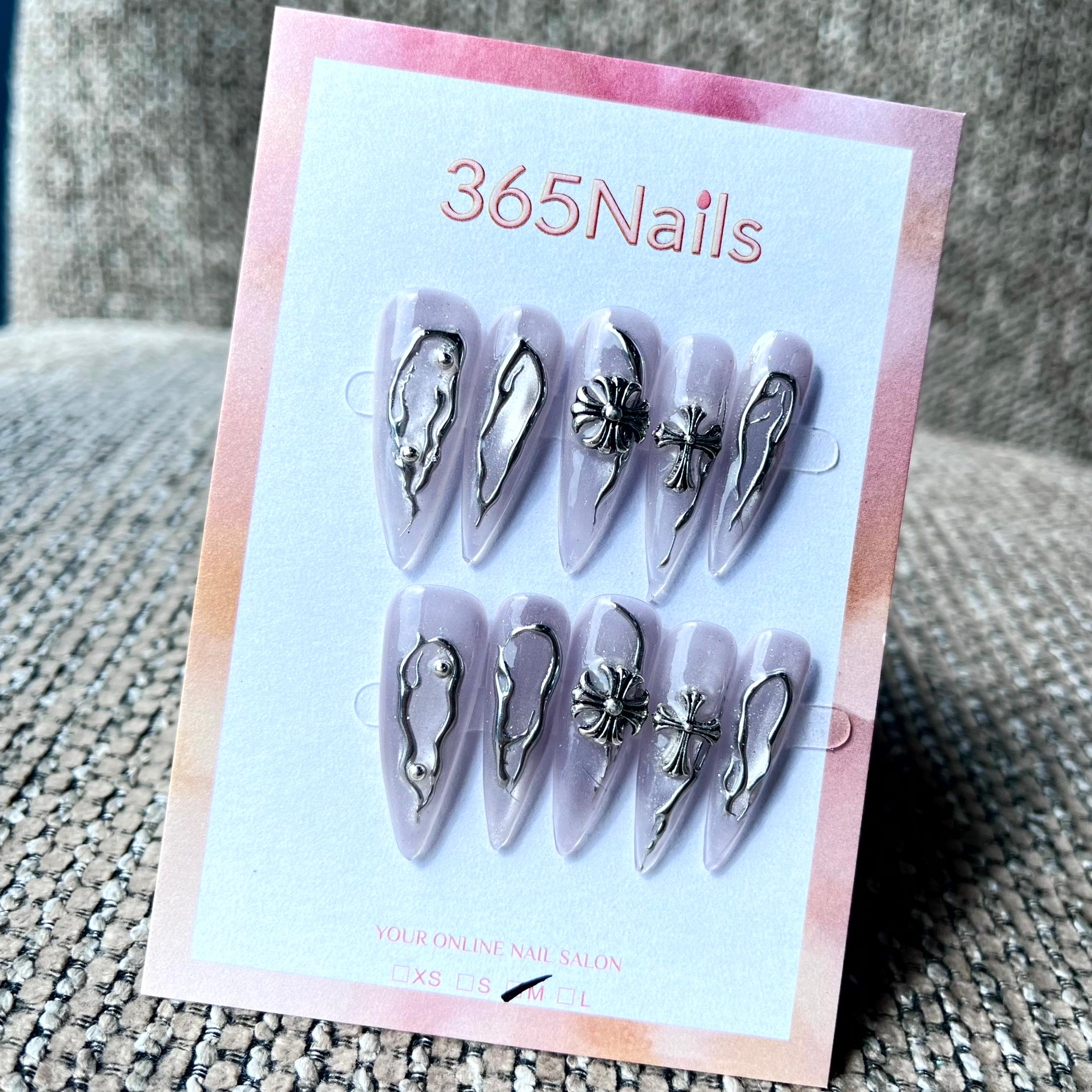 365nails: "Gothic Chrome Cross Stiletto" – Handmade Long Sharp Stiletto Nails