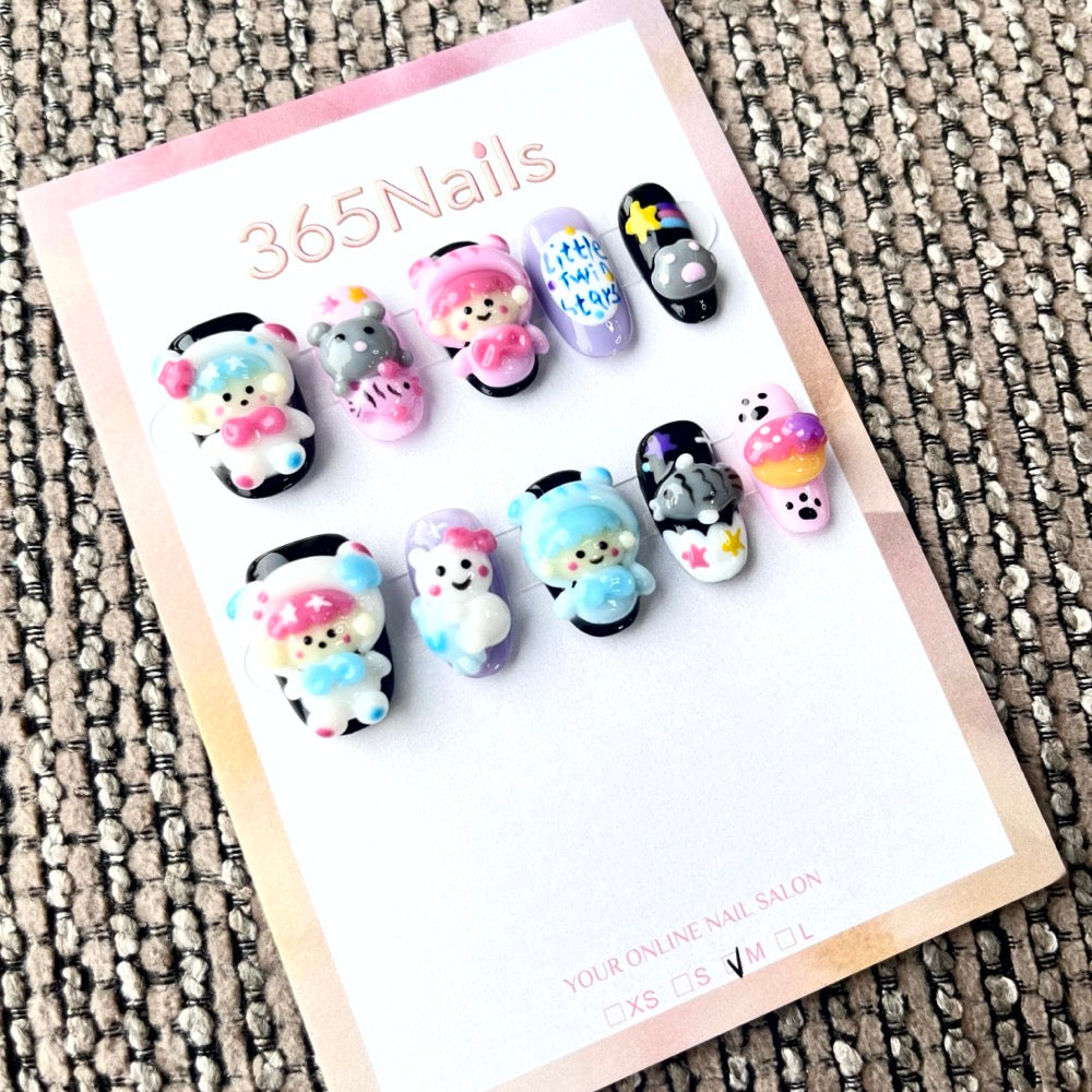 365nails: "Pastel Dreamland" – 3D Character Short Square Nails