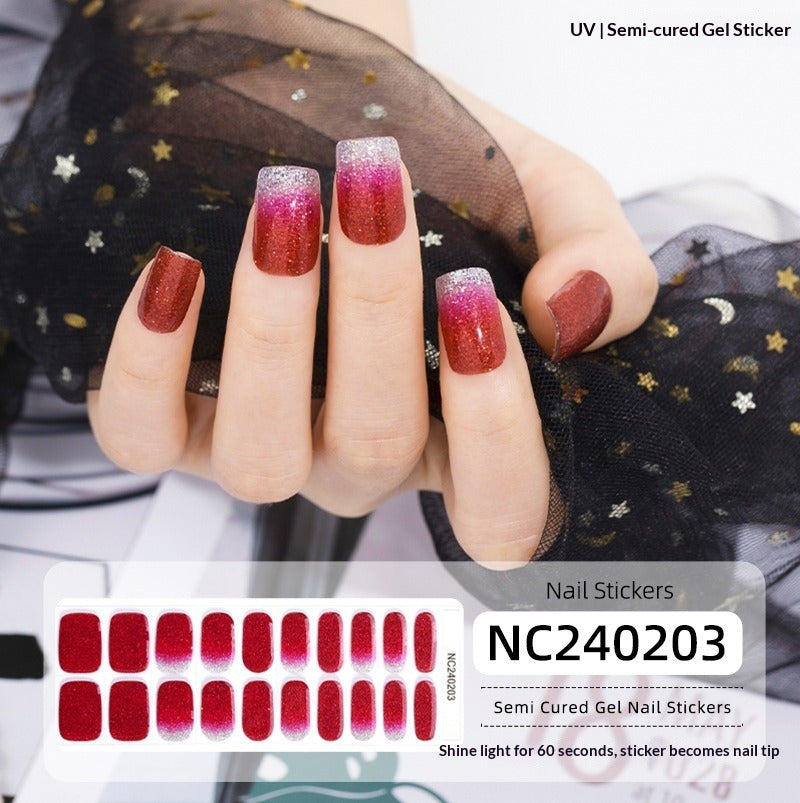Semi-Cured Gel Nail Strips Fine Glitter Shimmer Glossy Design (MOQ=3)