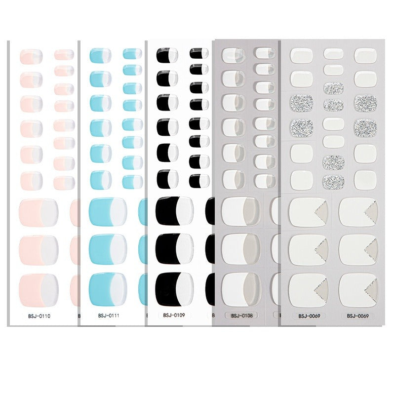 Semi-Cured Gel Nail Strips French Style Toe Nails Clean Glossy Set (MOQ=3)