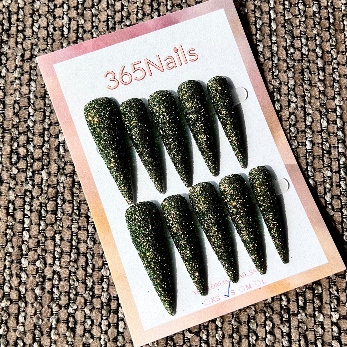 Olive Stardust - Green Fine Glitter Stiletto Press-On Nails | Starry Glitter Series