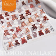 Plaid Teddy Bear Nail Stickers – 5D Embossed Sweet Love Set