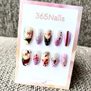 365nails: "귀멸의 칼날 우즈이 텐겐" – 수제 숏 아몬드형 프레스온 네일