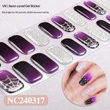 Semi-Cured Gel Nail Strips Halloween Glow Gothic Spiderweb Ghost Design (MOQ=3)