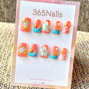 Océan corail d'été - Vente en gros : ongles faits main ultra-douces, ajustement flexible (MOQ=100)