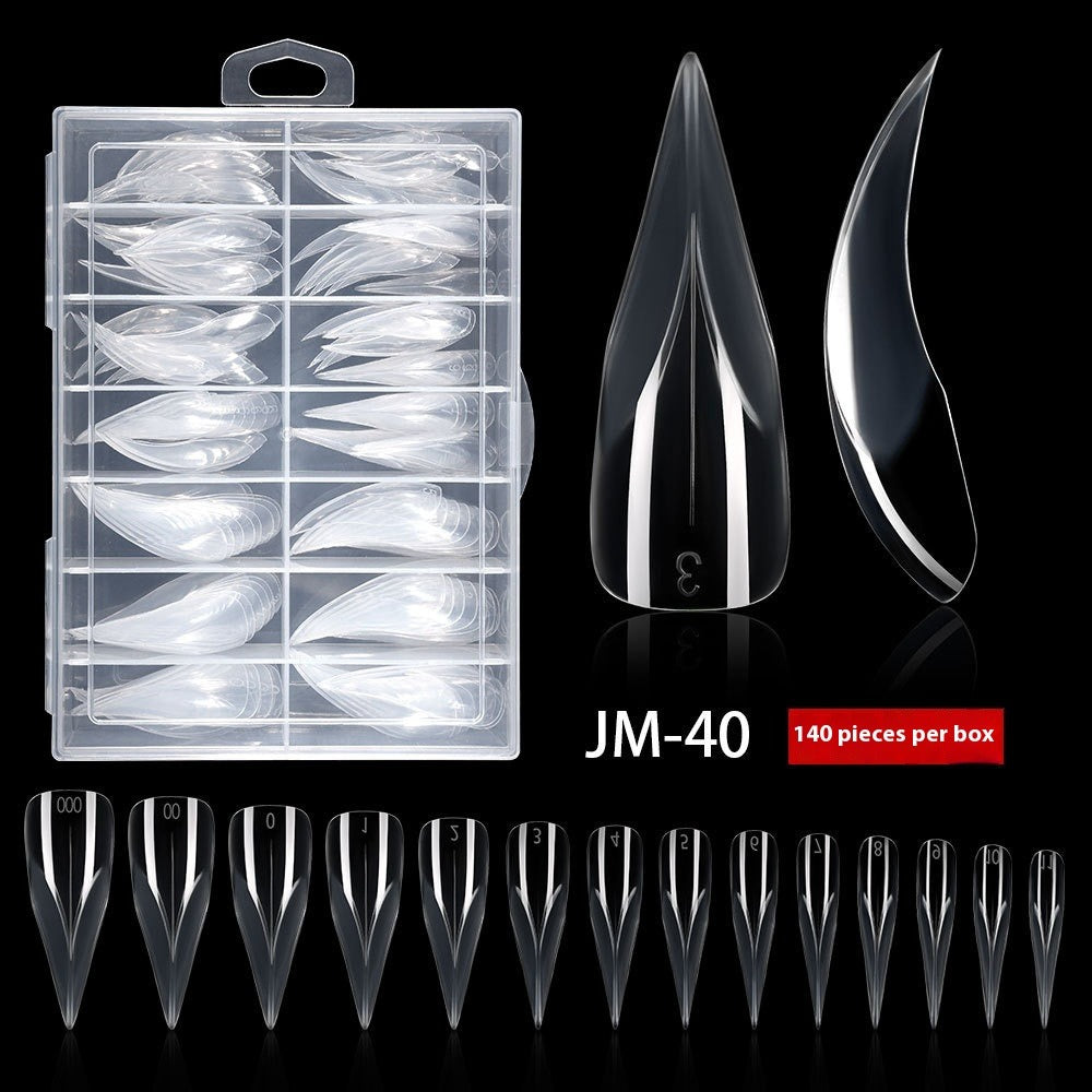 Nail Tips Eagle Claw Nail Mold Nail Extension Quick Extension Phototherapy Nail, Paper Free Tray 140 Pieces Boxed Transparent Crystal Nail Film